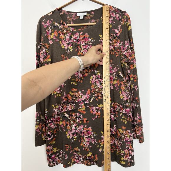 J Jill Size S Petite Floral Print Tunic Top Brown Pink Long Sleeve Knit Layered - Picture 5 of 11